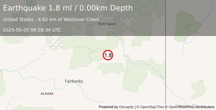 Earthquake 20 km WNW of Central, Alaska (1.8 ml) (2025-05-05 06:58:34 UTC)