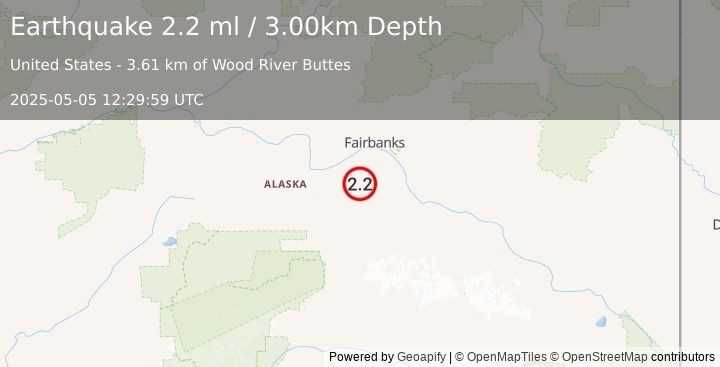 Earthquake 41 km SSW of South Van Horn, Alaska (2.2 ml) (2025-05-05 12:29:59 UTC)