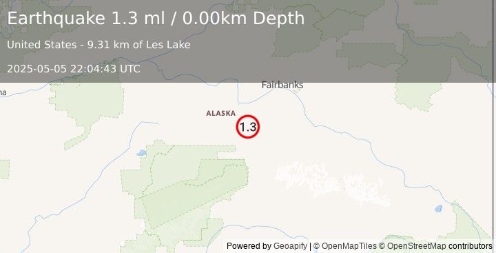 Earthquake 18 km E of Clear, Alaska (1.3 ml) (2025-05-05 22:04:43 UTC)