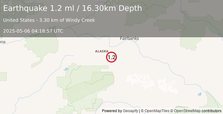 Earthquake 9 km E of Clear, Alaska (1.2 ml) (2025-05-06 04:18:57 UTC)