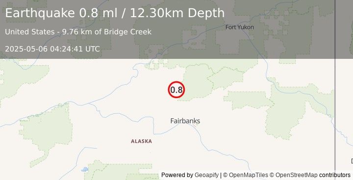 Earthquake 23 km ESE of Livengood, Alaska (0.8 ml) (2025-05-06 04:24:41 UTC)