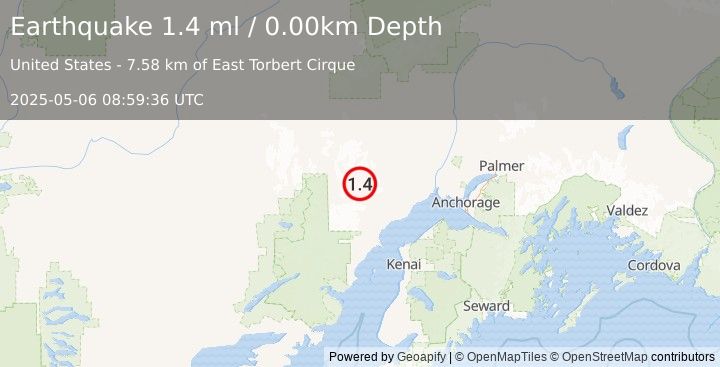 Earthquake 68 km WNW of Beluga, Alaska (1.4 ml) (2025-05-06 08:59:36 UTC)
