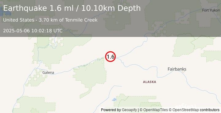 Earthquake 19 km WNW of Tanana, Alaska (1.6 ml) (2025-05-06 10:02:18 UTC)