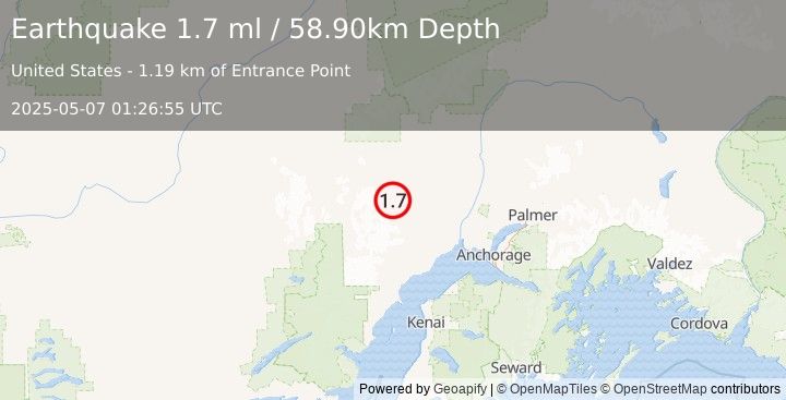 Earthquake 39 km SW of Skwentna, Alaska (1.7 ml) (2025-05-07 01:26:55 UTC)