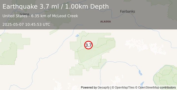 Earthquake 25 km E of Denali National Park, Alaska (3.7 ml) (2025-05-07 10:45:53 UTC)