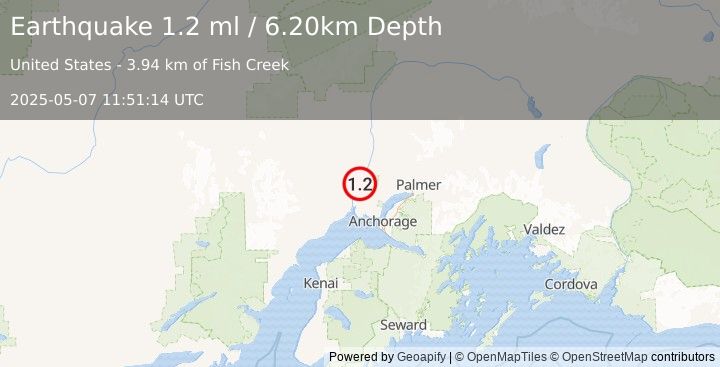Earthquake 9 km NE of Susitna, Alaska (1.2 ml) (2025-05-07 11:51:14 UTC)