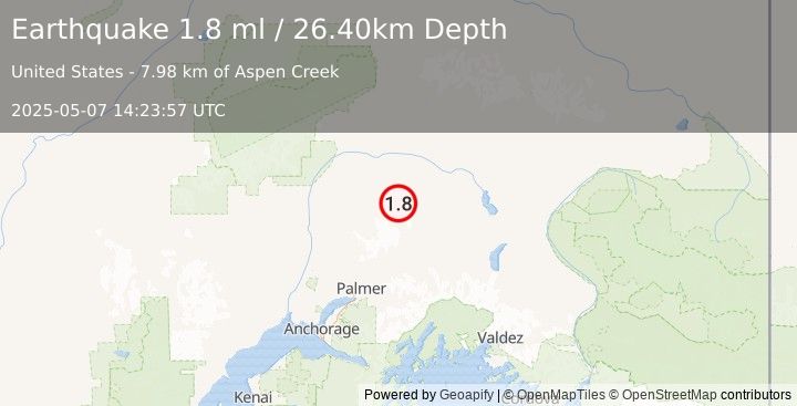 Earthquake 66 km N of Chickaloon, Alaska (1.8 ml) (2025-05-07 14:23:57 UTC)