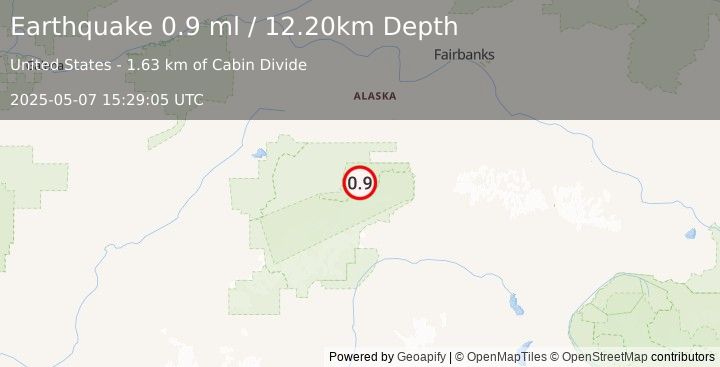 Earthquake 55 km WSW of Denali Park, Alaska (0.9 ml) (2025-05-07 15:29:05 UTC)