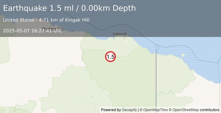 Earthquake 67 km SSW of Kaktovik, Alaska (1.5 ml) (2025-05-07 16:27:41 UTC)
