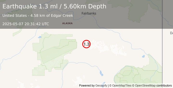 Earthquake 50 km ESE of Denali Park, Alaska (1.3 ml) (2025-05-07 20:31:42 UTC)
