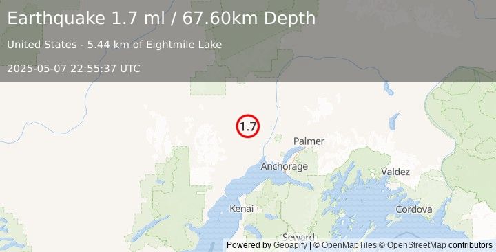 Earthquake 25 km SE of Skwentna, Alaska (1.7 ml) (2025-05-07 22:55:37 UTC)