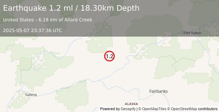 Earthquake 65 km NW of Rampart, Alaska (1.2 ml) (2025-05-07 23:37:36 UTC)