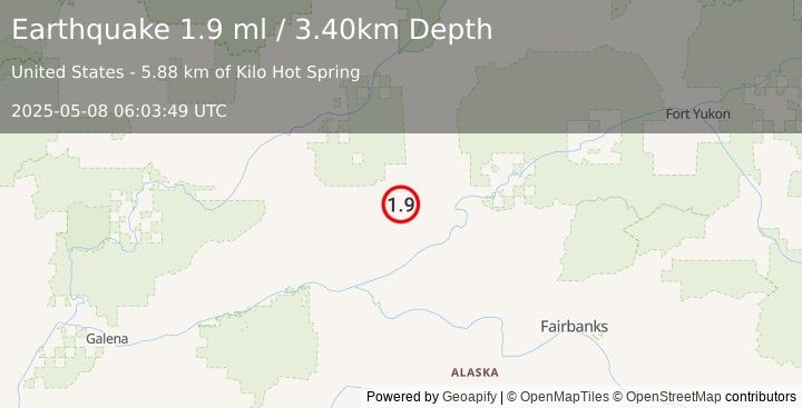 Earthquake 58 km NW of Rampart, Alaska (1.9 ml) (2025-05-08 06:03:49 UTC)