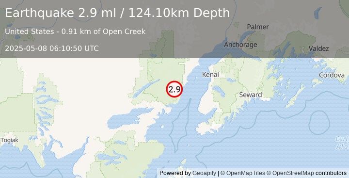 Earthquake 70 km WNW of Ninilchik, Alaska (2.9 ml) (2025-05-08 06:10:50 UTC)