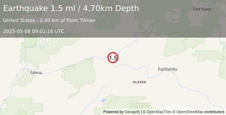 Earthquake 25 km E of Tanana, Alaska (1.5 ml) (2025-05-08 09:02:16 UTC)