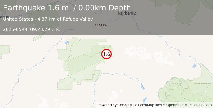 Earthquake 19 km NW of Cantwell, Alaska (1.6 ml) (2025-05-08 09:23:29 UTC)