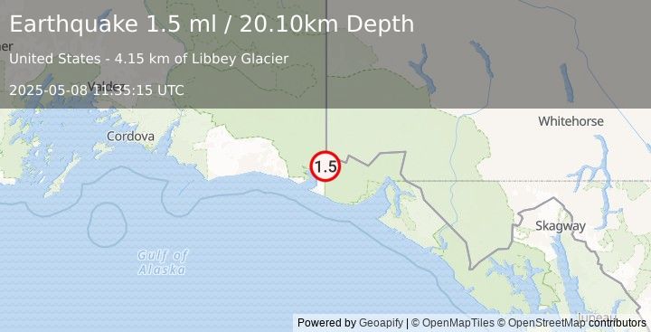 Earthquake 101 km NW of Yakutat, Alaska (1.5 ml) (2025-05-08 11:35:15 UTC)