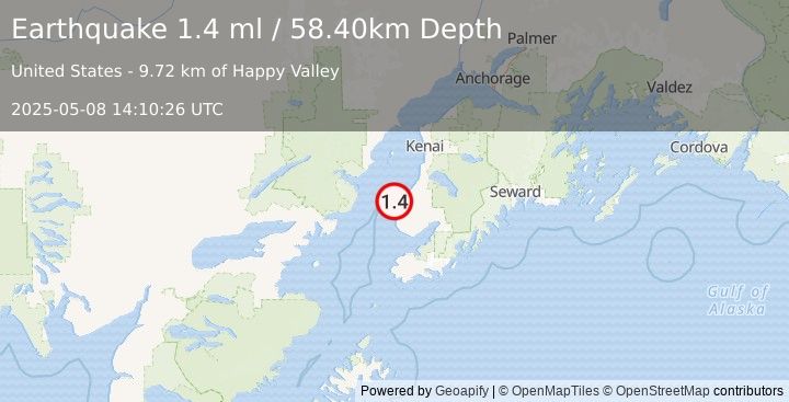 Earthquake 9 km NW of Happy Valley, Alaska (1.4 ml) (2025-05-08 14:10:26 UTC)