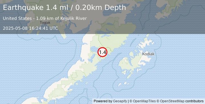 Earthquake 93 km ESE of Egegik, Alaska (1.4 ml) (2025-05-08 16:24:41 UTC)
