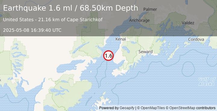 Earthquake 23 km W of Happy Valley, Alaska (1.6 ml) (2025-05-08 16:39:40 UTC)
