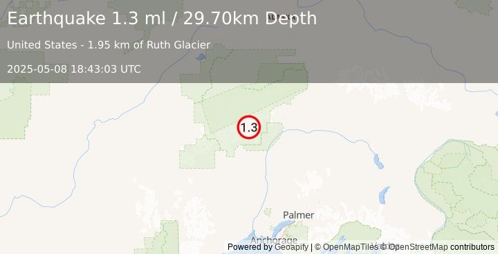 Earthquake 44 km N of Petersville, Alaska (1.3 ml) (2025-05-08 18:43:03 UTC)