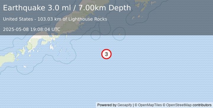Earthquake 185 km SE of Chignik, Alaska (3.0 ml) (2025-05-08 19:08:04 UTC)