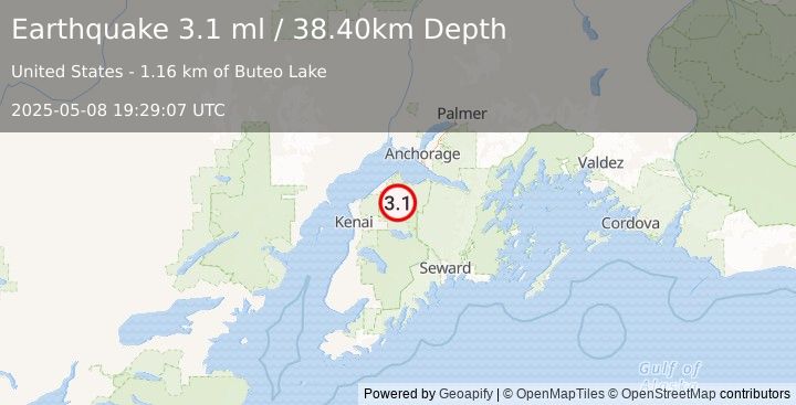 Earthquake 26 km SE of Point Possession, Alaska (3.1 ml) (2025-05-08 19:29:07 UTC)
