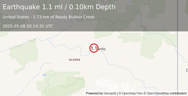 Earthquake 2 km NNW of Ester, Alaska (1.1 ml) (2025-05-08 20:14:31 UTC)