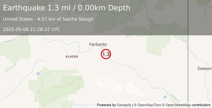 Earthquake 10 km W of Salcha, Alaska (1.3 ml) (2025-05-08 21:28:22 UTC)