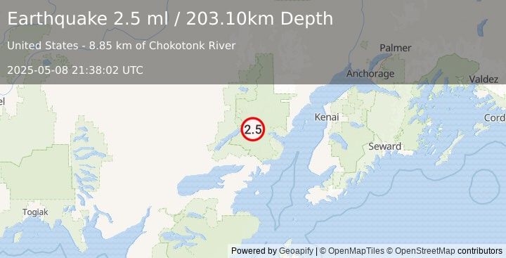 Earthquake 45 km ENE of Port Alsworth, Alaska (2.5 ml) (2025-05-08 21:38:02 UTC)