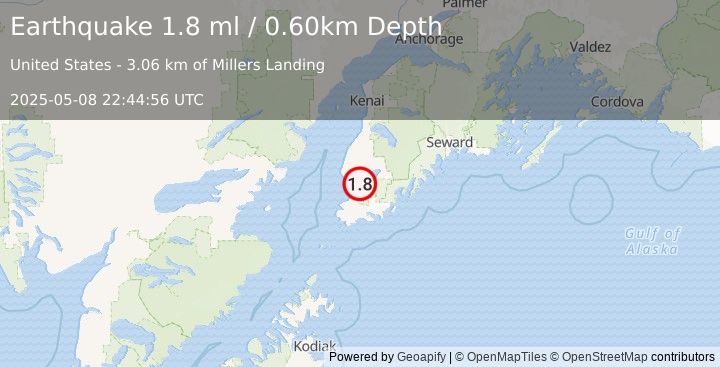 Earthquake 3 km SSE of Kachemak, Alaska (1.8 ml) (2025-05-08 22:44:56 UTC)