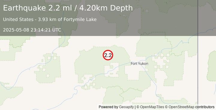 Earthquake 50 km N of Beaver, Alaska (2.2 ml) (2025-05-08 23:14:21 UTC)