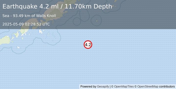 Earthquake 227 km SE of Perryville, Alaska (4.2 ml) (2025-05-09 02:28:52 UTC)