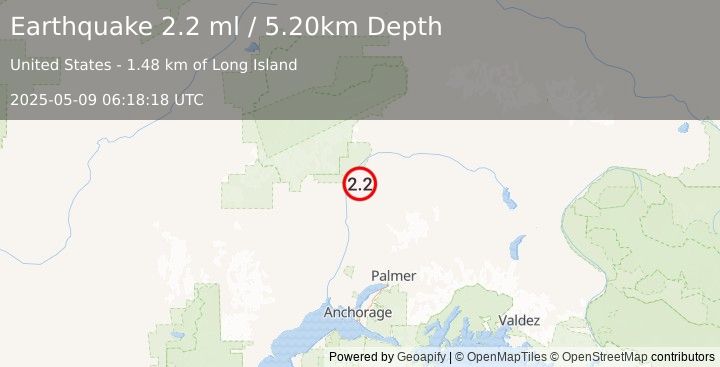 Earthquake 16 km NE of Chase, Alaska (2.2 ml) (2025-05-09 06:18:18 UTC)