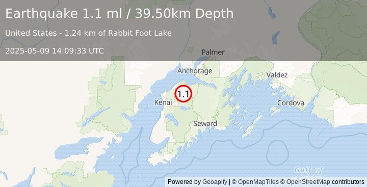 Earthquake 26 km SE of Point Possession, Alaska (1.1 ml) (2025-05-09 14:09:33 UTC)
