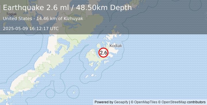 Earthquake 33 km N of Old Harbor, Alaska (2.6 ml) (2025-05-09 16:12:17 UTC)