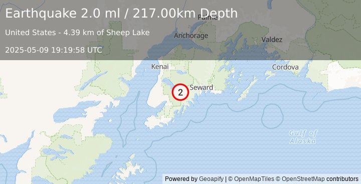 Earthquake 37 km ENE of Fox River, Alaska (2.0 ml) (2025-05-09 19:19:58 UTC)