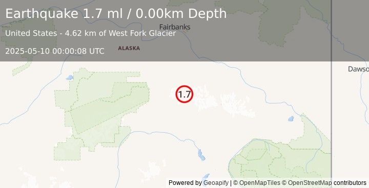 Earthquake 81 km ESE of Denali Park, Alaska (1.7 ml) (2025-05-10 00:00:08 UTC)