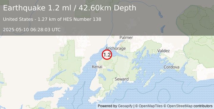 Earthquake 11 km NE of Point Possession, Alaska (1.2 ml) (2025-05-10 06:28:03 UTC)