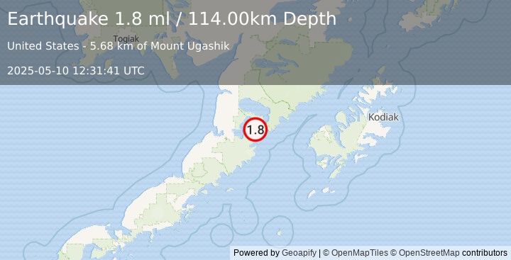 Earthquake 62 km E of Ugashik, Alaska (1.8 ml) (2025-05-10 12:31:41 UTC)