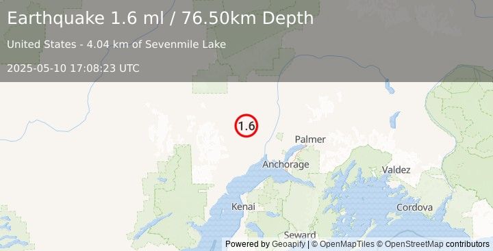 Earthquake 24 km SSE of Skwentna, Alaska (1.6 ml) (2025-05-10 17:08:23 UTC)