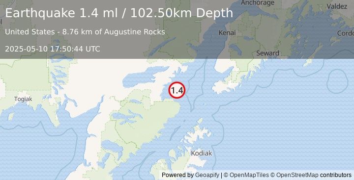 Earthquake 65 km ESE of Pope-Vannoy Landing, Alaska (1.4 ml) (2025-05-10 17:50:44 UTC)