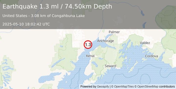 Earthquake 17 km W of Tyonek, Alaska (1.3 ml) (2025-05-10 18:02:42 UTC)