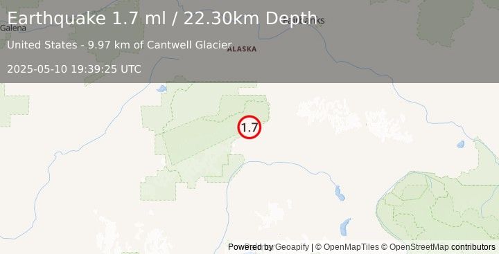 Earthquake 24 km W of Cantwell, Alaska (1.7 ml) (2025-05-10 19:39:25 UTC)