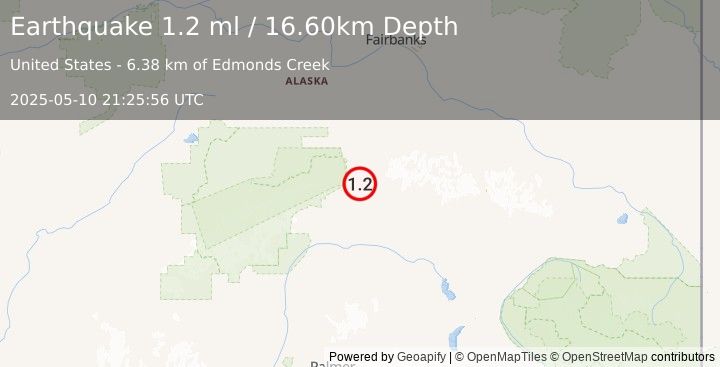 Earthquake 23 km ENE of Cantwell, Alaska (1.2 ml) (2025-05-10 21:25:56 UTC)