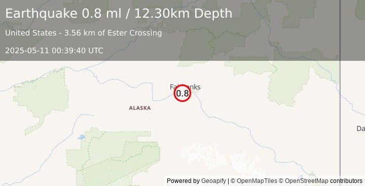 Earthquake 9 km SSW of South Van Horn, Alaska (0.8 ml) (2025-05-11 00:39:40 UTC)