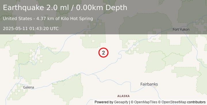 Earthquake 60 km NW of Rampart, Alaska (2.0 ml) (2025-05-11 01:43:20 UTC)