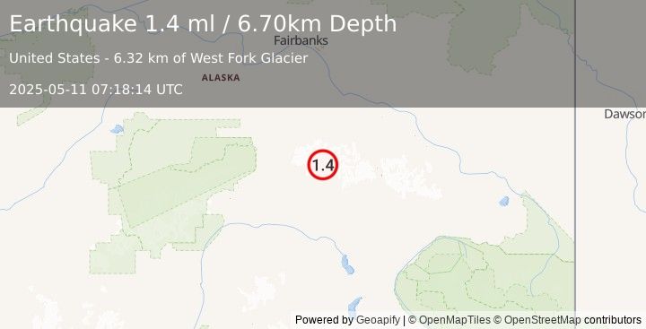 Earthquake 89 km E of Cantwell, Alaska (1.4 ml) (2025-05-11 07:18:14 UTC)