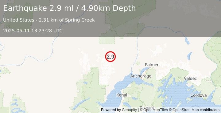 Earthquake 37 km WSW of Skwentna, Alaska (2.9 ml) (2025-05-11 13:23:28 UTC)
