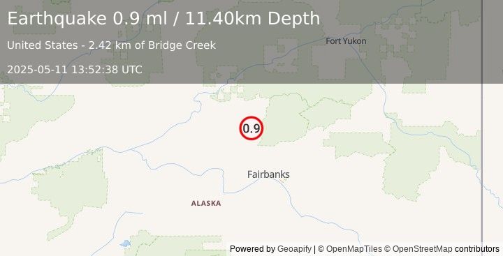 Earthquake 16 km ESE of Livengood, Alaska (0.9 ml) (2025-05-11 13:52:38 UTC)